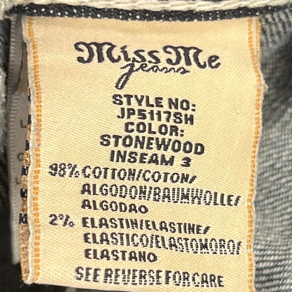 Miss Me Angel Wing Jean Shorts Low Rise Rhinestone Pocket Y2K Western Glam - Picture 9 of 10